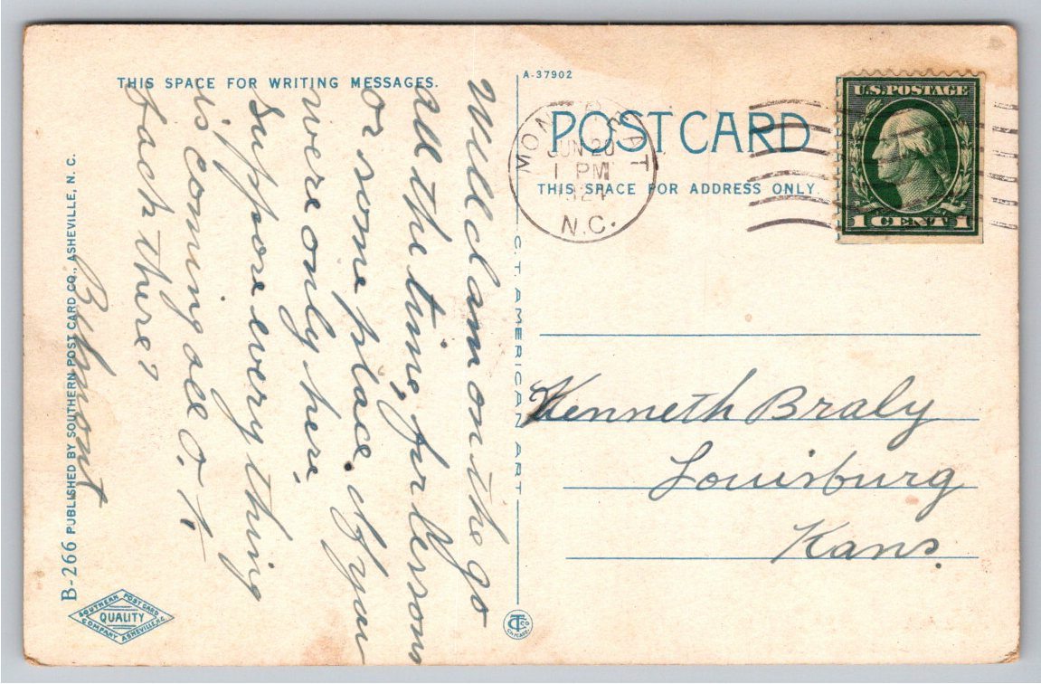 1924 Southern Railway Train No. 11 Blue Ridge Mountains Postcard - Back / Reverse View