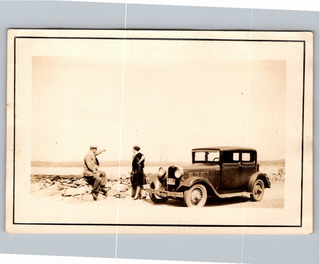 Vintage 1928 Dodge Sedan Coupe Photo with Couple Outdoors
